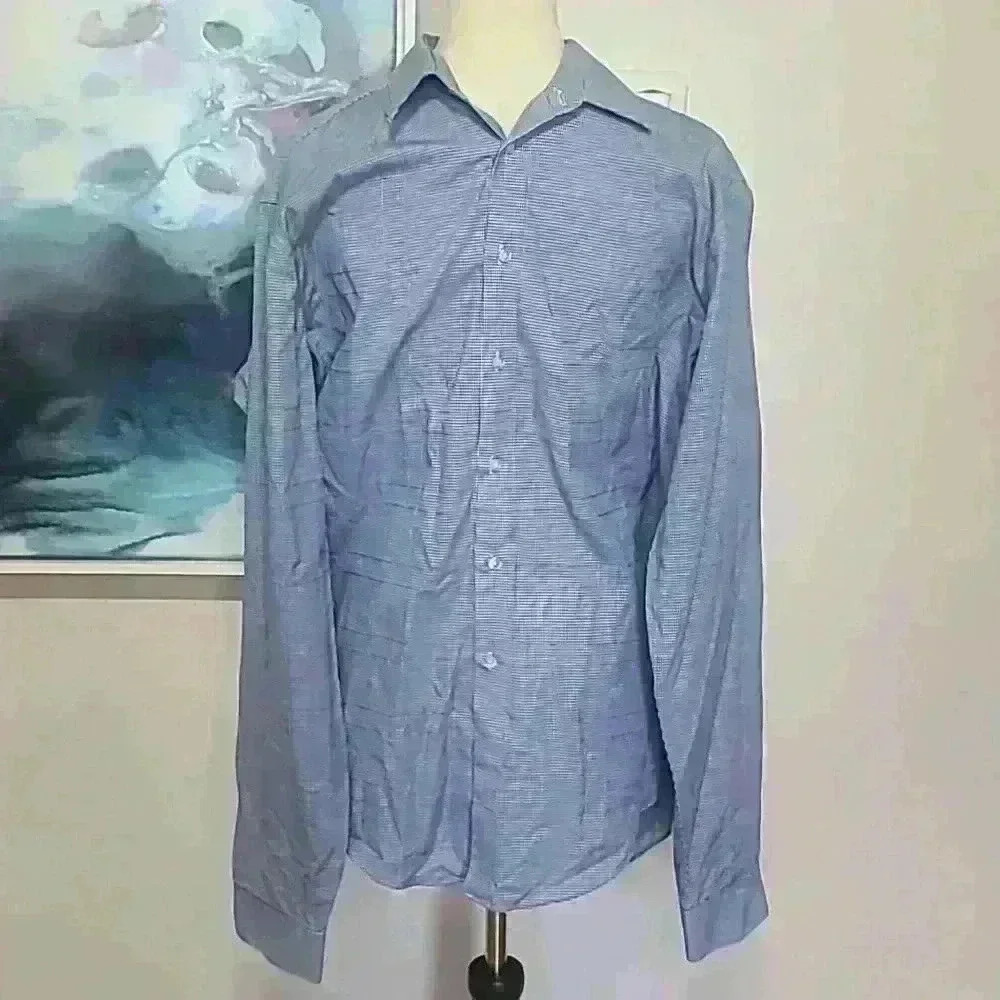 Calvin Klein Men's  Slim-Fit Non-Iron Performance Blue Dress Size 17